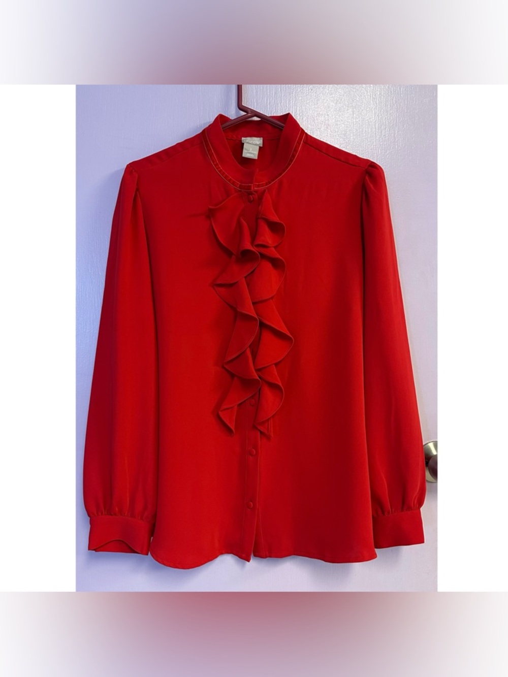 Chico's Red Ruffle Button Down Long Sleeve Top Size 2